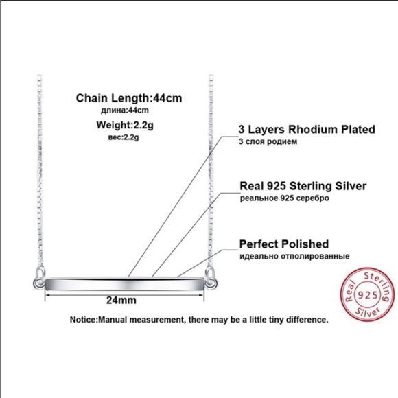 Silver bar pendant silver chain necklace - Picture 5 of 6